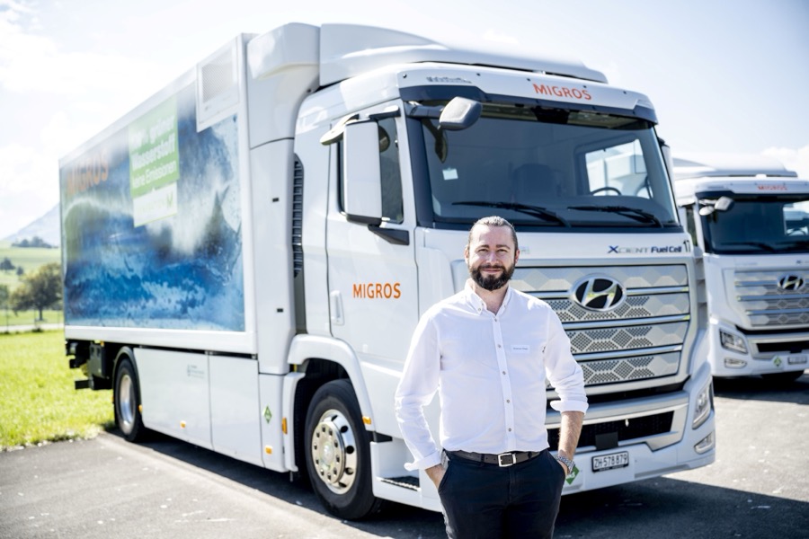 Philippe Zimmermann with hydrogen fuel cell truck